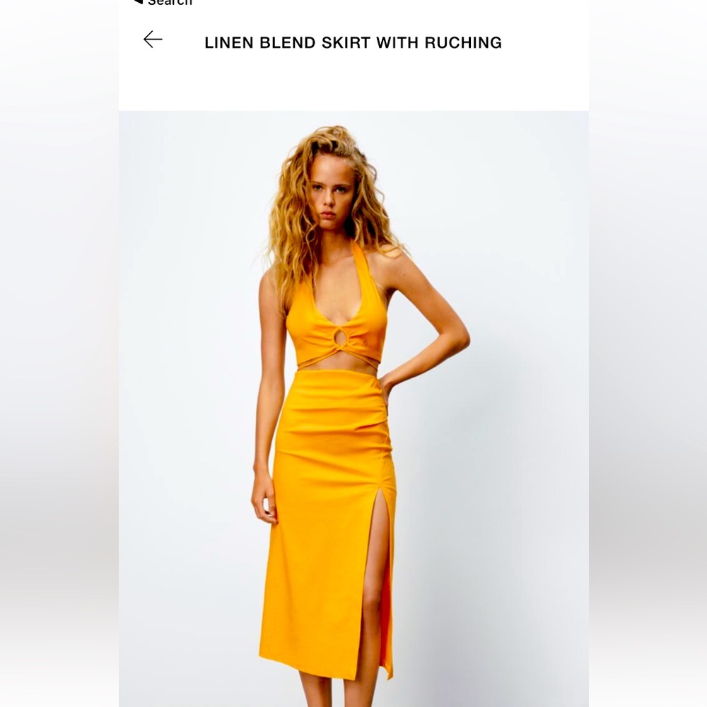 NWT Zara linen blend skirt with ruching with matching crop top